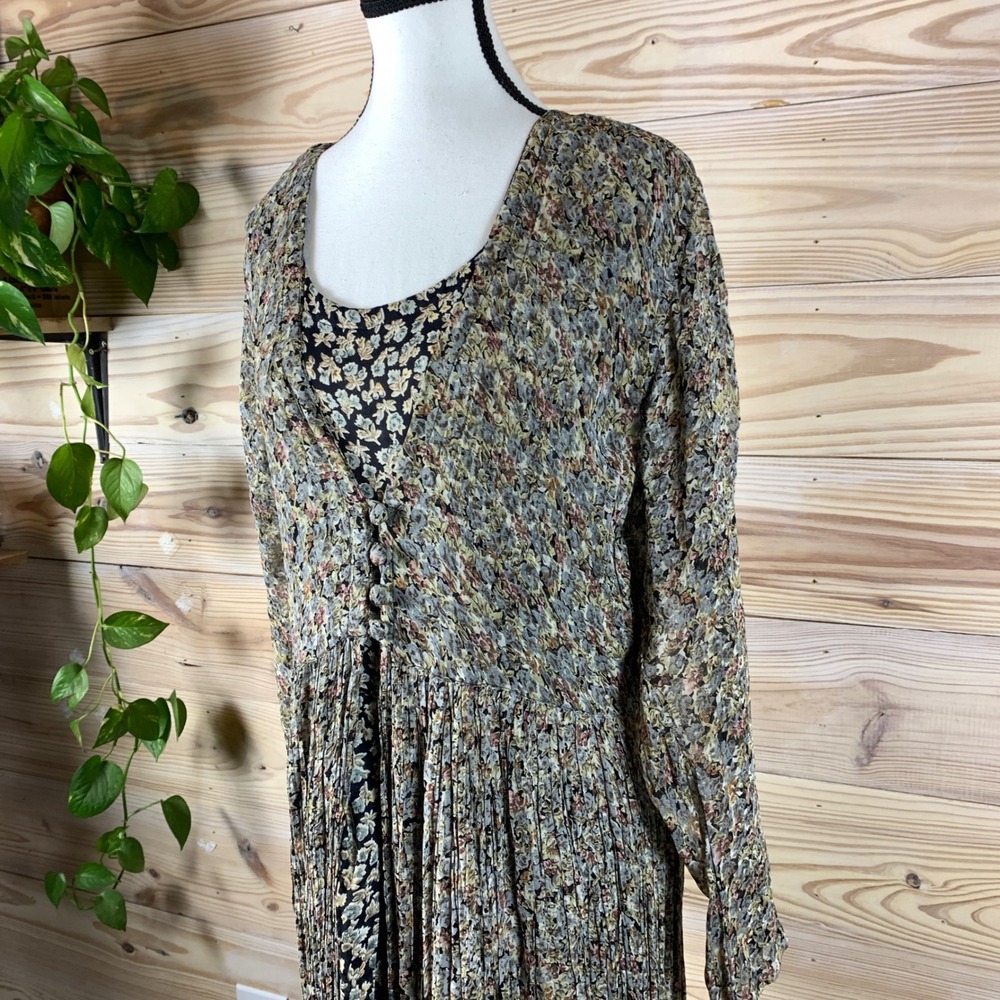 Vtg 90s Starina Maxi Dress Women L Dark Floral Pleated Layered Boho Fairy Grunge - Picture 4 of 14